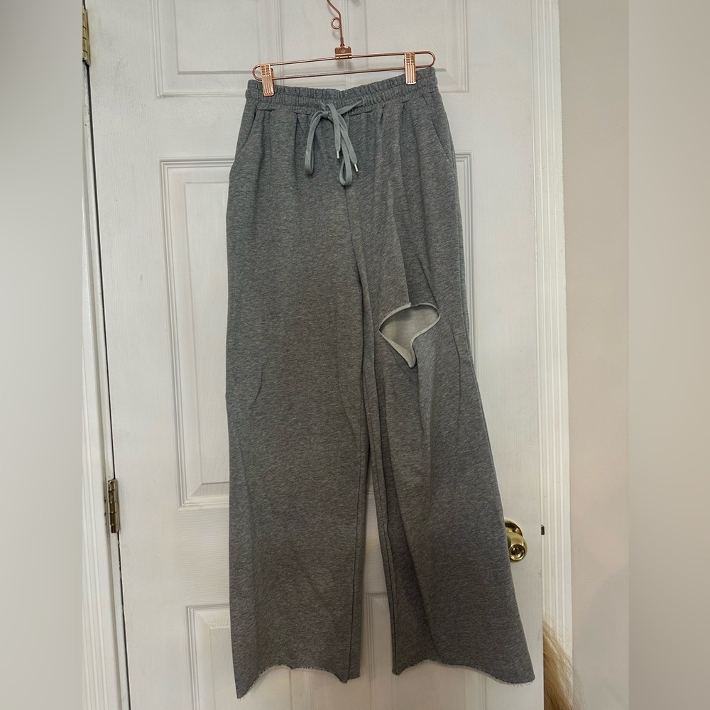 Gray cut out sweatpants